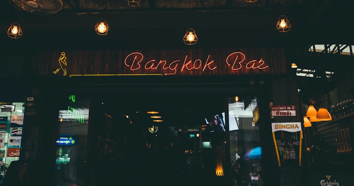 Bangkok Bar neon light signage on front of establishment